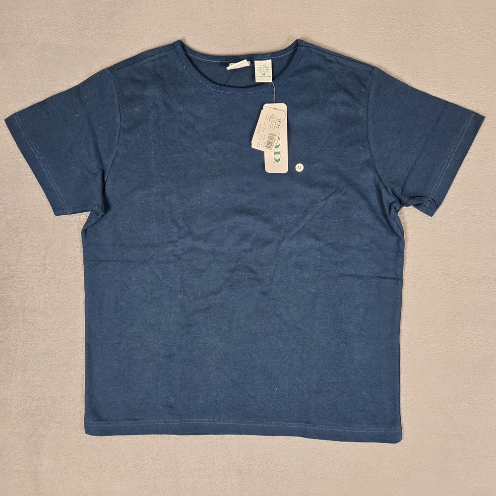 Vintage IZOD T-Shirt Womens Medium Blue Short Sleeve Blank Tee 90's NWT